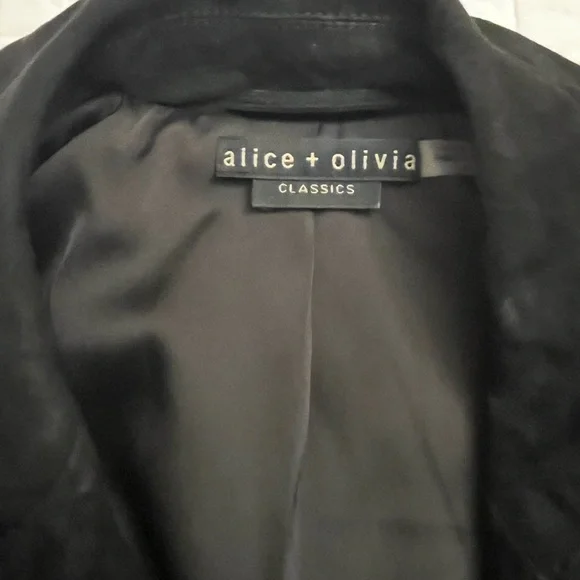 Alice + Olivia Miles Genuine Goat Suede Leather Quilted Zip Moto Jacket Black - Picture 6 of 10